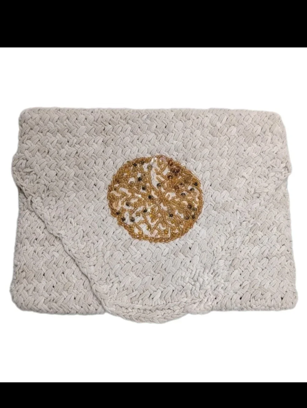 Vintage Handmade Crochet Clutch Purse Beaded Boho Chic Glam 70s #3050